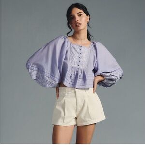 NWOT Anthropologie lavender blue blouse with white embroidery, size S